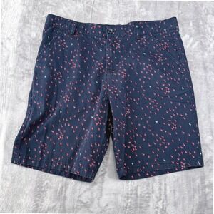 Public Record Men Size 34 Navy Blue Pink Flamingo Print Chino Shorts Regular Fit